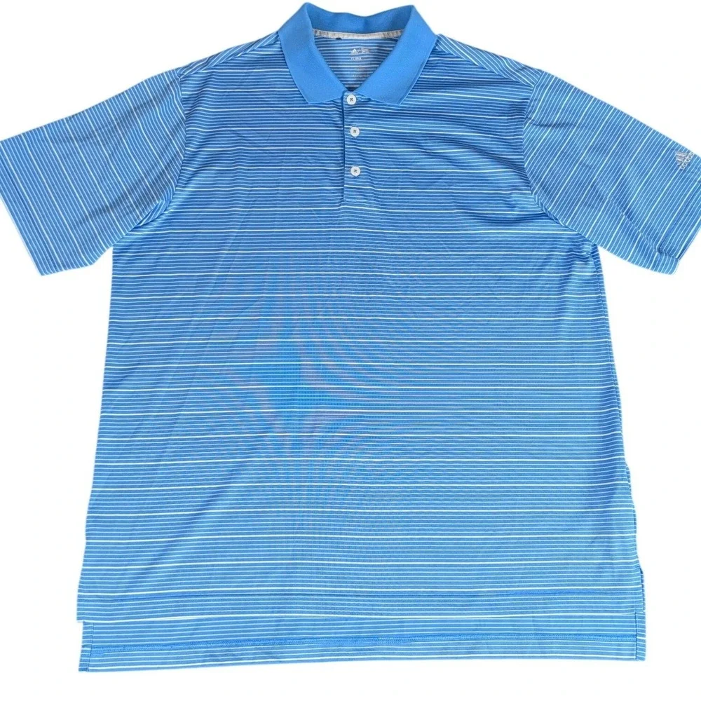Adidas Golf Climalite Mens Blue White Striped Performance Polo Shirt‎ XL 4416